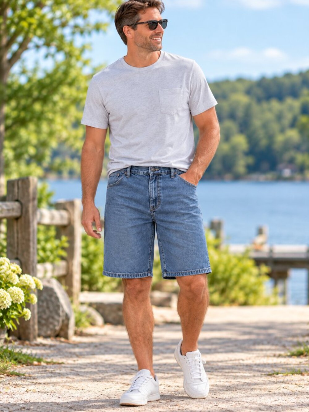 Wrangler Men's Blue Stonewash Carpenter Jean Shorts 44 Cotton Denim
